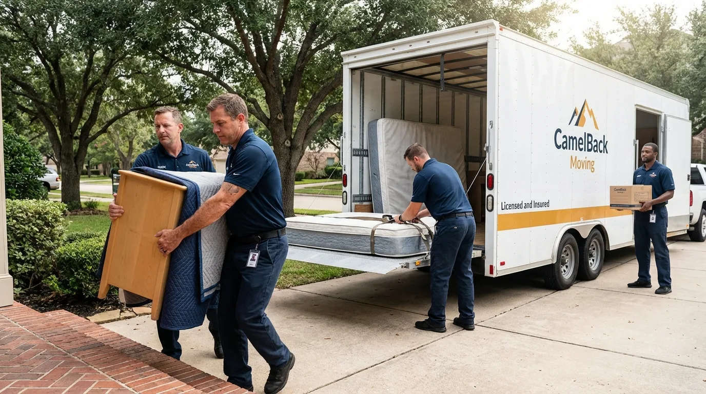 Crew loading residential truck for cross-state move from Kernville, CA