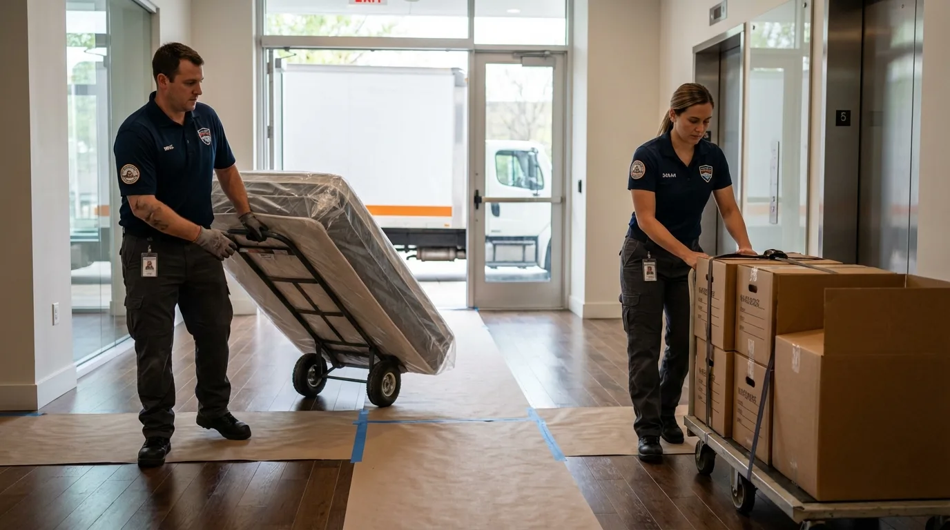Professional apartment movers loading elevator in Kernville, CA