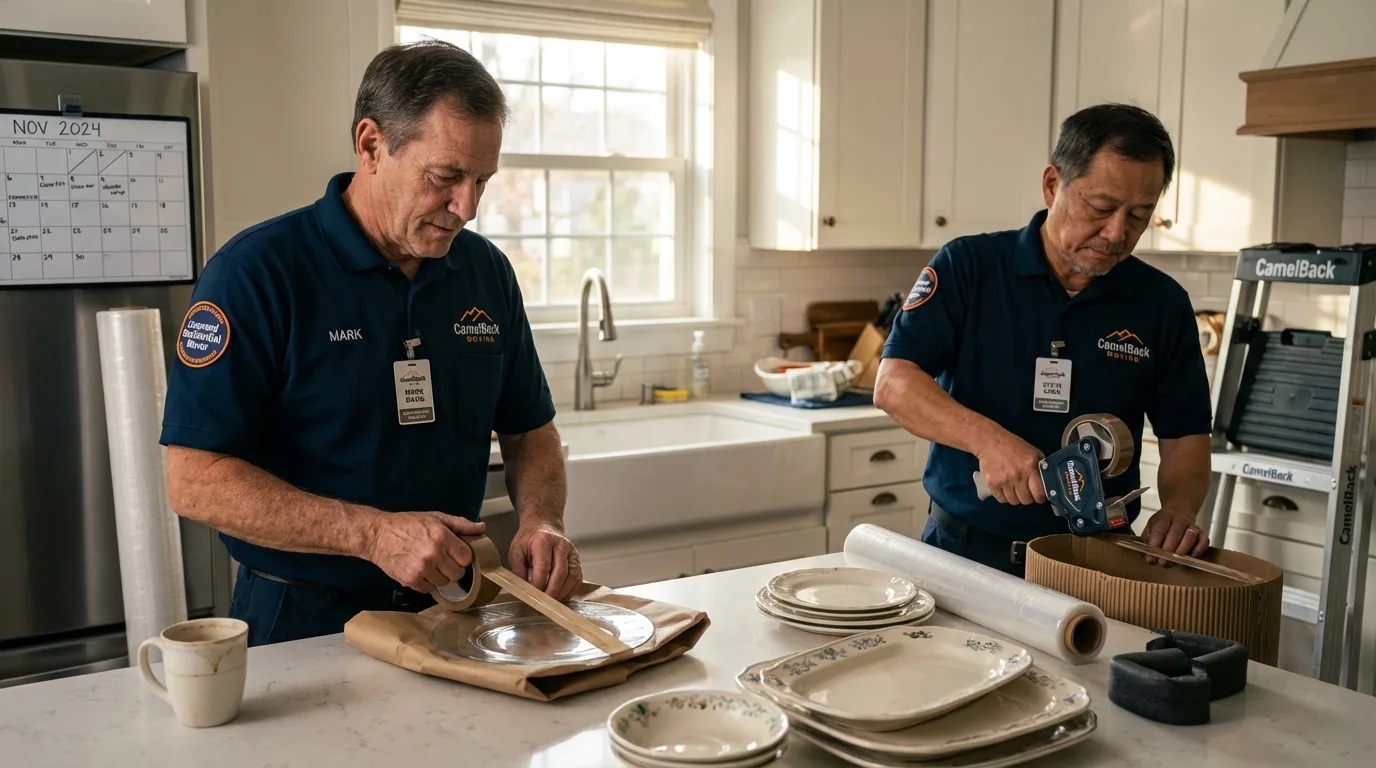 Professional crew packing kitchen dishware in Kernville, CA